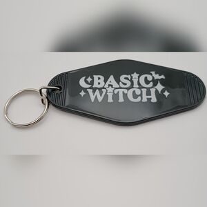 Handmade Basic Witch Retro Motel Keychain Black White Halloween Spooky Key Ring